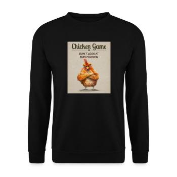 Funny Chicken Game – Don’t Look at This Chicken - Unisex Pullover - Schwarz - Vorne - Alina (178cm) & Michal (187cm)