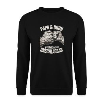 Papa und Sohn Faust gemeinsam unschlagbar - Unisex Pullover - Schwarz - Vorne - Alina (178cm) & Michal (187cm)