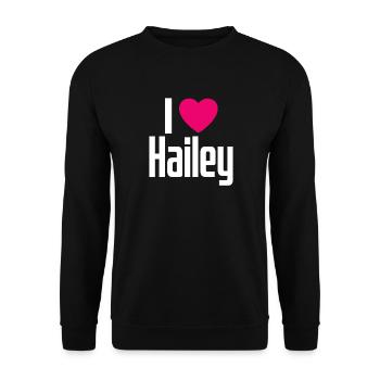 I Love Hailey Pinkes Herz Ich liebe Hailey - Unisex Pullover - Schwarz - Vorne - Alina (178cm) & Michal (187cm)