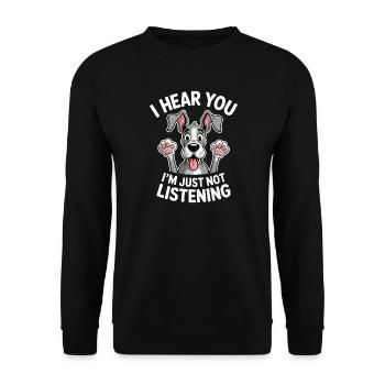 Deutsche Dogge Spruch Lustiges Dogge Geschenk - Unisex Pullover - Schwarz - Vorne - Alina (178cm) & Michal (187cm)
