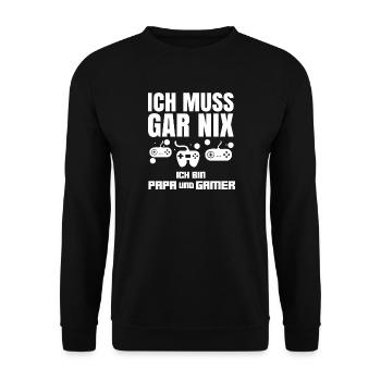 Gamer Gaming Vater Vatertag Spruch Zocken Papa - Unisex Pullover - Schwarz - Vorne - Alina (178cm) & Michal (187cm)