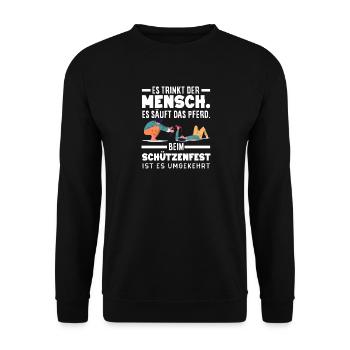 Mensch Pferd Trinken Lustiger Schützenfest Spruch - Unisex Pullover - Schwarz - Vorne - Alina (178cm) & Michal (187cm)