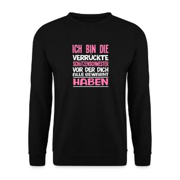 Verrückte Schützenschwester Lustiger Schützenfest - Unisex Pullover - Schwarz - Vorne - Alina (178cm) & Michal (187cm)