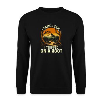 Ich kam, ich sah, dass ich auf einer Wurzel stolperte Humor - Unisex Pullover - Schwarz - Vorne - Alina (178cm) & Michal (187cm)