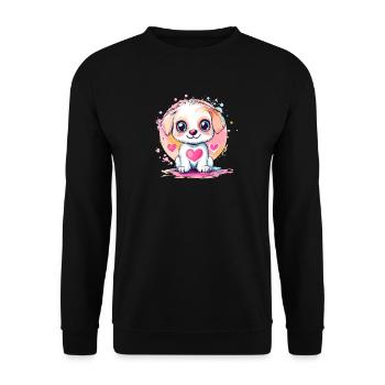 Kleiner Herzliebling Welpe - Unisex Pullover - Schwarz - Vorne - Alina (178cm) & Michal (187cm)