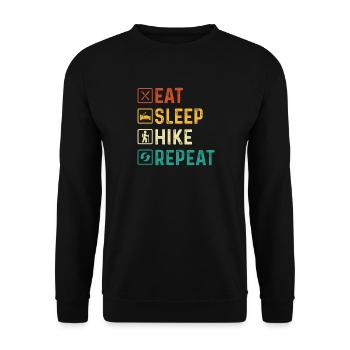 Manger dormir randonnée répéter Citation drôle d’amoureux des sentiers - Sweat-shirt Unisexe - noir - Devant - Alina (178cm) & Michal (187cm)