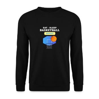 Essen, Schlafen, Basketball, Design wiederholen - Unisex Pullover - Schwarz - Vorne - Alina (178cm) & Michal (187cm)