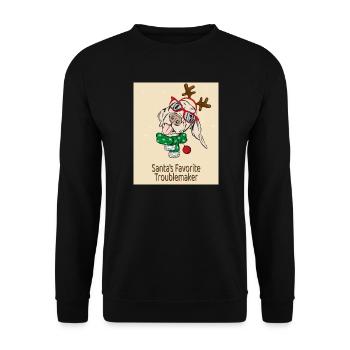 Santa's Favorite Troublemaker – Funny Dog - Unisex Sweatshirt - black - Front - Alina (178cm) & Michal (187cm)