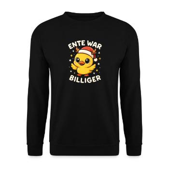 Weihnachten Spruch Humor Ente Lustig Rentier - Unisex Pullover - Schwarz - Vorne - Alina (178cm) & Michal (187cm)