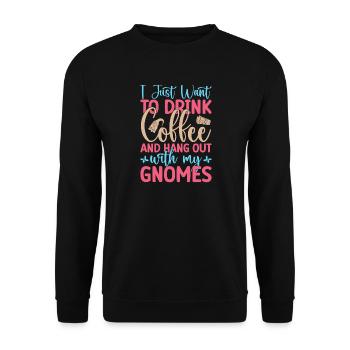 Nain de jardin Costume Boire du café et sortir Gnome - Sweat-shirt Unisexe - noir - Devant - Alina (178cm) & Michal (187cm)