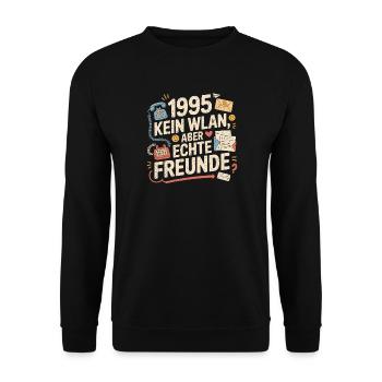 1995 Kein WLAN, aber echte Freunde - Unisex Pullover - Schwarz - Vorne - Alina (178cm) & Michal (187cm)