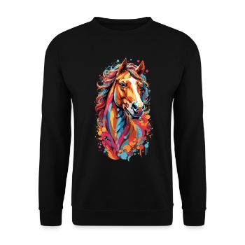 Farbensturm Pferdekopf - Unisex Pullover - Schwarz - Vorne - Alina (178cm) & Michal (187cm)