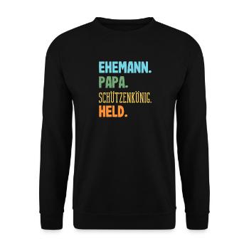 Ehemann Papa Schützenkönig Lustiger Schützenfest - Unisex Pullover - Schwarz - Vorne - Alina (178cm) & Michal (187cm)