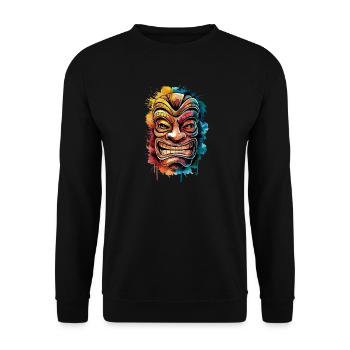 Masque Tiki coloré Artwork avec Living - Sweat-shirt Unisexe - noir - Devant - Alina (178cm) & Michal (187cm)