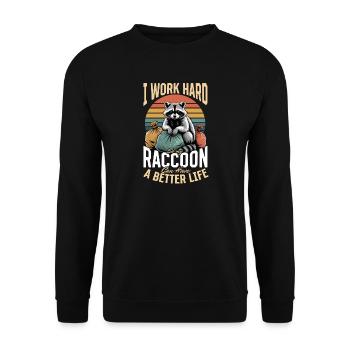 Funny Raccoon - Unisex Pullover - Schwarz - Vorne - Alina (178cm) & Michal (187cm)