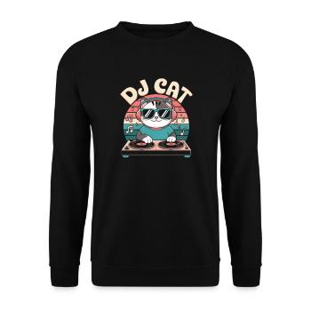 Lustige DJ Katze - Unisex Pullover - Schwarz - Vorne - Alina (178cm) & Michal (187cm)