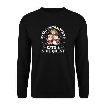 Facilement distrait par Cats & Side Quest Gaming Xmas - Sweat-shirt Unisexe - noir - Devant - Alina (178cm) & Michal (187cm)