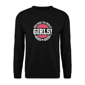 Les femmes : le pouvoir qui dirige le monde, les filles, les filles : la fille - Sweat-shirt Unisexe - noir - Devant - Alina (178cm) & Michal (187cm)
