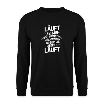 Läuft bei mir Rückwärts Bergab - Unisex Pullover - Schwarz - Vorne - Alina (178cm) & Michal (187cm)