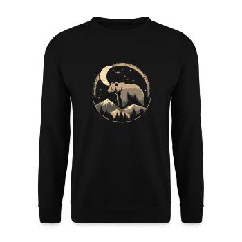 Mondpfad Bär in Berglandschaft - Unisex Pullover - Schwarz - Vorne - Alina (178cm) & Michal (187cm)
