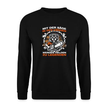 Making wood with the saw Chainsaw lumberjack - Unisex Sweatshirt - black - Front - Alina (178cm) & Michal (187cm)