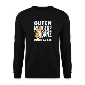 Guten Morgen Ganz dünnes Eis Katze - Unisex Pullover - Schwarz - Vorne - Alina (178cm) & Michal (187cm)