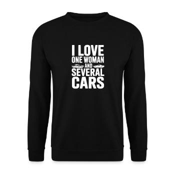 Ich liebe eine Frau und mehrere Autos - Unisex Pullover - Schwarz - Vorne - Alina (178cm) & Michal (187cm)
