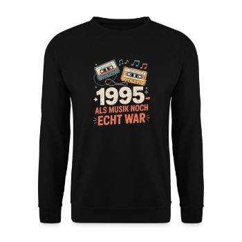 1995 Als Musik Noch Echt War - Unisex Pullover - Schwarz - Vorne - Alina (178cm) & Michal (187cm)