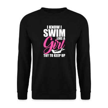 Schwimmen Wassersport Schwimmer Geschenke - Unisex Pullover - Schwarz - Vorne - Alina (178cm) & Michal (187cm)