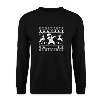 Dabbing Faultier Weihnachtskunst - Unisex Pullover - Schwarz - Vorne - Alina (178cm) & Michal (187cm)