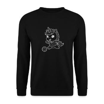 Einhorn spielt Fußball - Unisex Pullover - Schwarz - Vorne - Alina (178cm) & Michal (187cm)