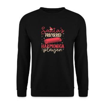 Funny Harmonica Player Santa´s Preferred Harmonica - Unisex Pullover - Schwarz - Vorne - Alina (178cm) & Michal (187cm)