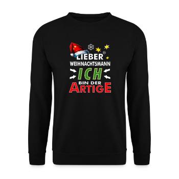 WEIHNACHTSMANN ICH BIN DER ARTIGE - Unisex Pullover - Schwarz - Vorne - Alina (178cm) & Michal (187cm)