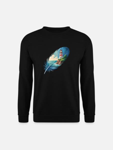 Lighthouse in Feather Landscape Painting - Unisex Sweatshirt - black