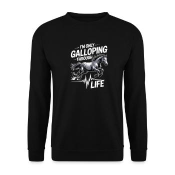 Ich Galoppiere Nur Durchs Leben - Unisex Pullover - Schwarz - Vorne - Alina (178cm) & Michal (187cm)