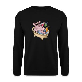 Entspannendes Schwein Im Bad Mit Cocktails - Unisex Pullover - Schwarz - Vorne - Alina (178cm) & Michal (187cm)