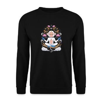 Meditating monkey with lotus bed and - Unisex Sweatshirt - black - Front - Alina (178cm) & Michal (187cm)