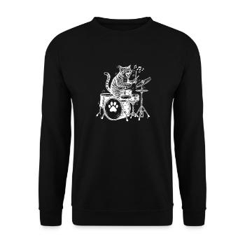 Funny Drumming Cat Music Schlagzeuger - Unisex Pullover - Schwarz - Vorne - Alina (178cm) & Michal (187cm)