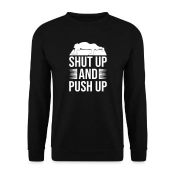 Gym Junkies Shut Up & Push Up Calisthenics Fitness - Unisex Pullover - Schwarz - Vorne - Alina (178cm) & Michal (187cm)