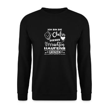 Chefin dieses verrückten Haufens - Unisex Sweatshirt - black - Front - Alina (178cm) & Michal (187cm)