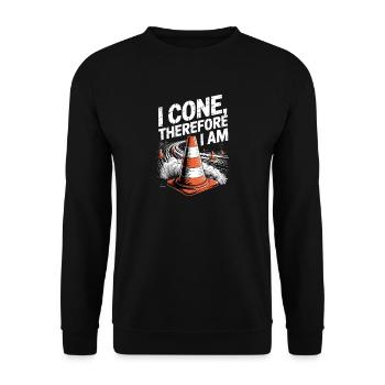  I Cone, Therefore I Am Spaßiger Verkehrskegel - Unisex Pullover - Schwarz - Vorne - Alina (178cm) & Michal (187cm)