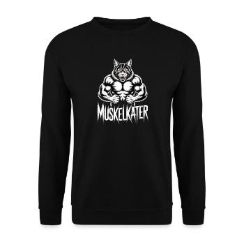 Muskulöser Muskelkater Cartoon Katze - Unisex Pullover - Schwarz - Vorne - Alina (178cm) & Michal (187cm)