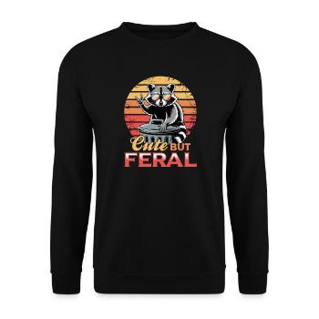 Funny Raccoon - Unisex Pullover - Schwarz - Vorne - Alina (178cm) & Michal (187cm)