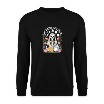 The Dairy Priestess Skelett Käse Milch Mondphasen - Unisex Pullover - Schwarz - Vorne - Alina (178cm) & Michal (187cm)