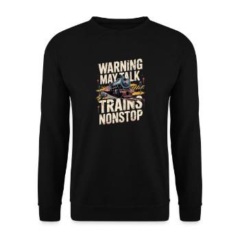 Warnung: Könnte Unaufhörlich Über Züge Reden - Unisex Pullover - Schwarz - Vorne - Alina (178cm) & Michal (187cm)