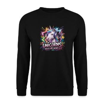 Unicorns Rock My World Imaginative Motif - Unisex Sweatshirt - black - Front - Alina (178cm) & Michal (187cm)