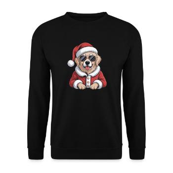 Weihnachtshund im Santa-Outfit - Unisex Pullover - Schwarz - Vorne - Alina (178cm) & Michal (187cm)