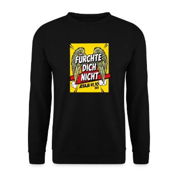 FEAR NOT Bible Verse Wings Comic Yellow - Unisex Sweatshirt - black - Front - Alina (178cm) & Michal (187cm)