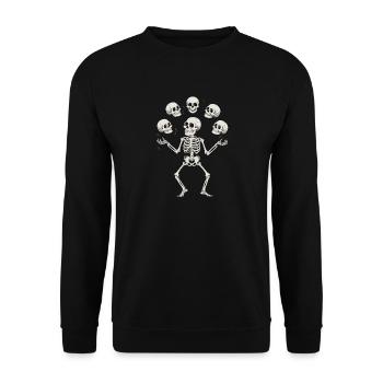 Skelett Jongliert Mit Totenköpfen Kunst - Unisex Pullover - Schwarz - Vorne - Alina (178cm) & Michal (187cm)