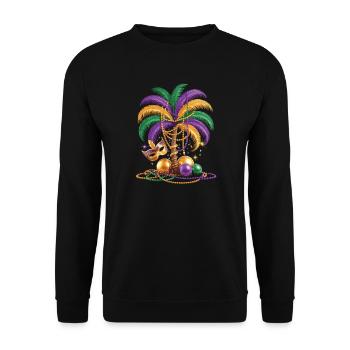 Karneval T-Shirt Mardi Gras – Palme mit Masken - Unisex Pullover - Schwarz - Vorne - Alina (178cm) & Michal (187cm)
